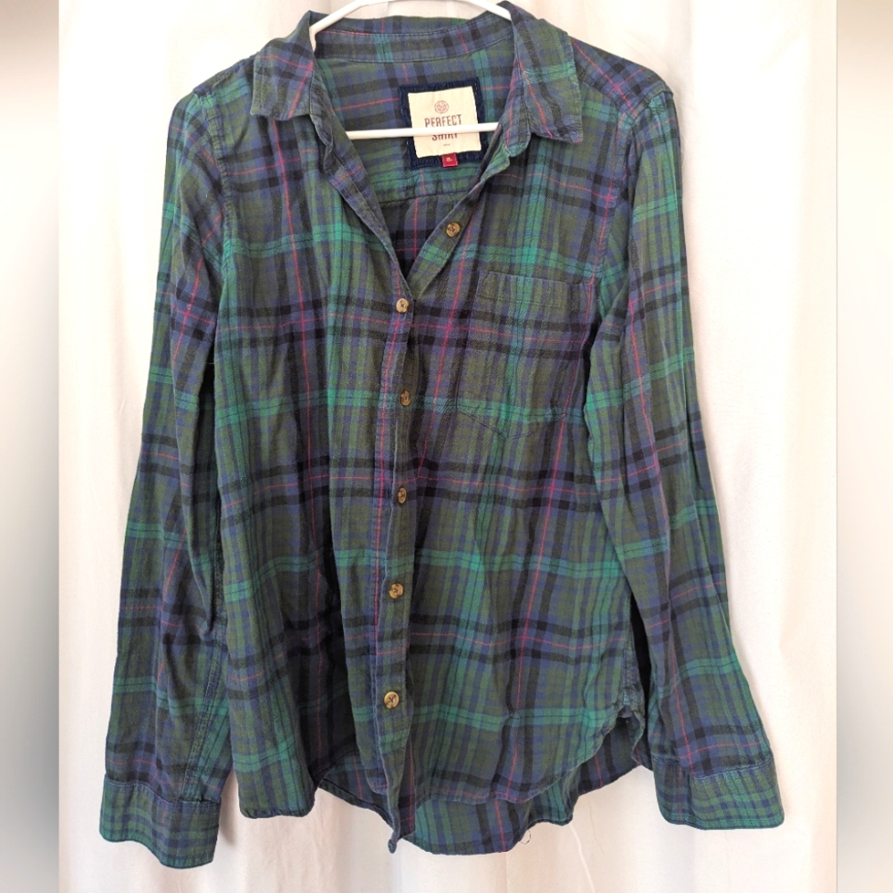 Plaid button up woman's long sleeve shirt